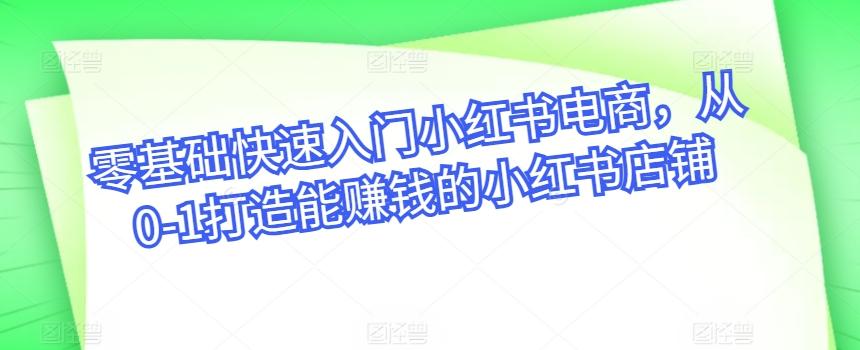 零基础快速入门小红书电商，从0-1打造能赚钱的小红书店铺网赚项目-副业赚钱-互联网创业-资源整合羊师傅网赚