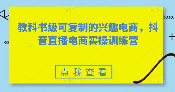 教科书级可复制的兴趣电商，抖音直播电商实操训练营网赚项目-副业赚钱-互联网创业-资源整合羊师傅网赚