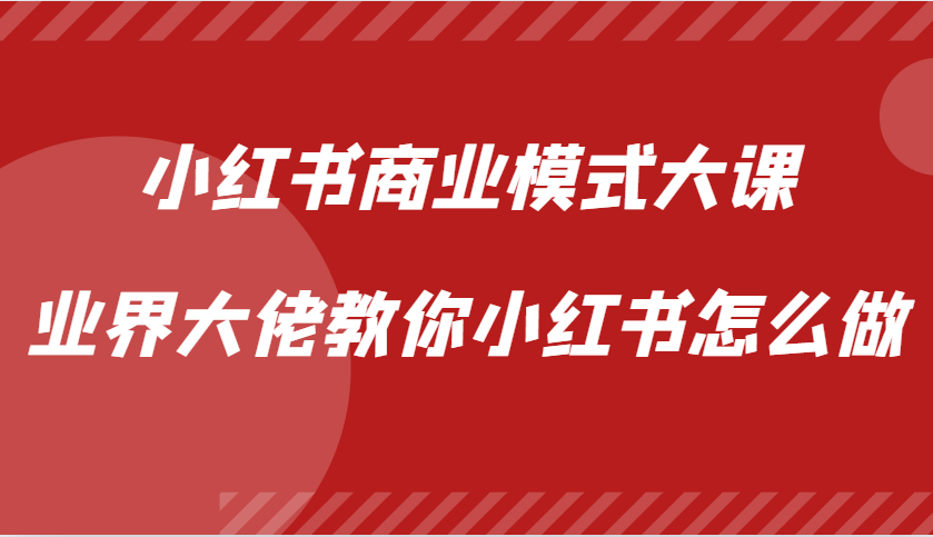 小红书商业模式大课，业界大佬教你小红书怎么做【视频课】网赚项目-副业赚钱-互联网创业-资源整合羊师傅网赚