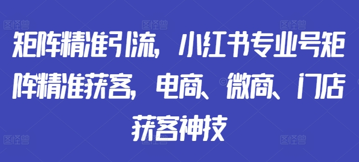 矩阵精准引流，小红书专业号矩阵精准获客，电商、微商、门店获客神技网赚项目-副业赚钱-互联网创业-资源整合羊师傅网赚