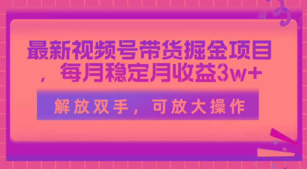 最新视频号带货掘金项目，每月稳定月收益3w+，解放双手，可放大操作网赚项目-副业赚钱-互联网创业-资源整合羊师傅网赚