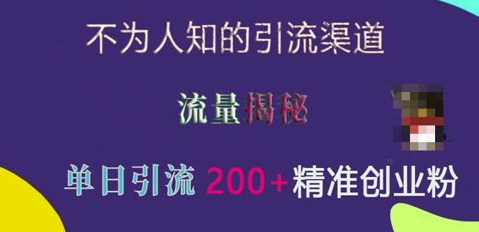 不为人知的引流渠道，流量揭秘，实测单日引流200+精准创业粉【揭秘】网赚项目-副业赚钱-互联网创业-资源整合羊师傅网赚