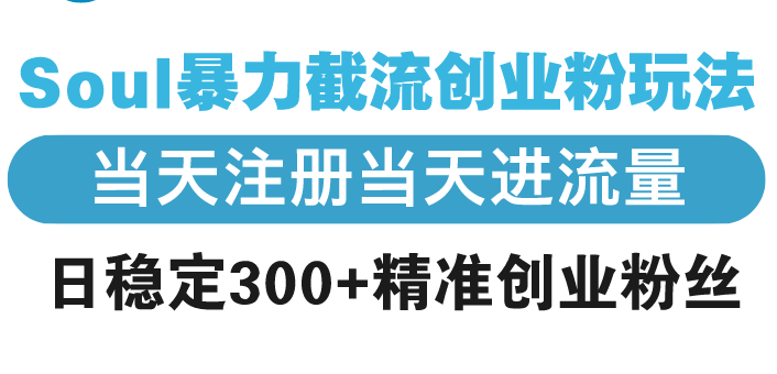 Soul暴力截流创业粉玩法，当天注册当天进流量，日稳定300+精准创业粉丝网赚项目-副业赚钱-互联网创业-资源整合羊师傅网赚