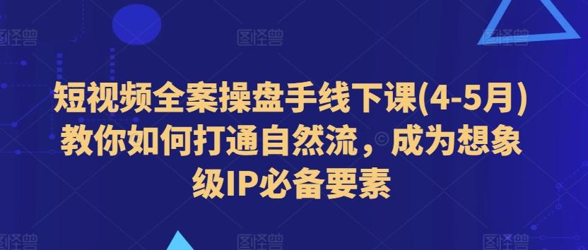 短视频全案操盘手线下课(4-5月)教你如何打通自然流，成为想象级IP必备要素网赚项目-副业赚钱-互联网创业-资源整合羊师傅网赚