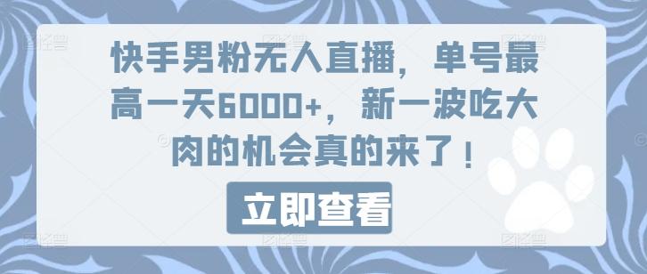 快手男粉无人直播，单号最高一天6000+，新一波吃大肉的机会真的来了网赚项目-副业赚钱-互联网创业-资源整合羊师傅网赚