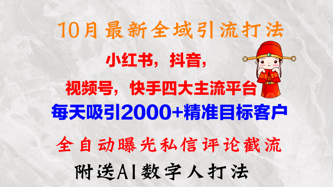 10月最新小红书，抖音，视频号，快手四大平台全域引流，，每天吸引2000…网赚项目-副业赚钱-互联网创业-资源整合羊师傅网赚