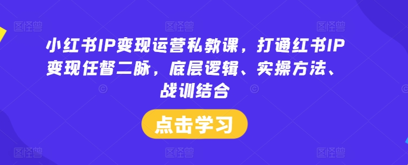 小红书IP变现运营私教课，打通红书IP变现任督二脉，底层逻辑、实操方法、战训结合网赚项目-副业赚钱-互联网创业-资源整合羊师傅网赚