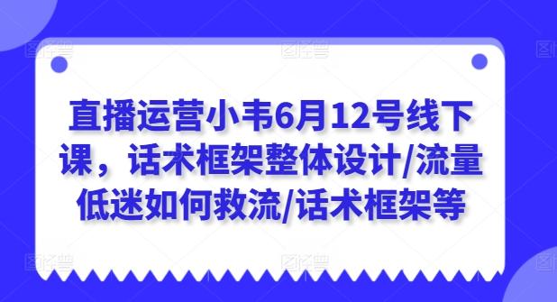 直播运营小韦6月12号线下课，话术框架整体设计/流量低迷如何救流/话术框架等网赚项目-副业赚钱-互联网创业-资源整合羊师傅网赚