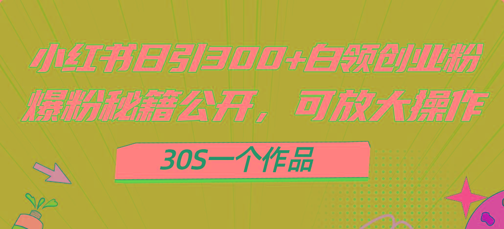 小红书日引300+高质白领创业粉，可放大操作，爆粉秘籍！30s一个作品网赚项目-副业赚钱-互联网创业-资源整合羊师傅网赚