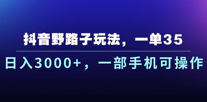 抖音野路子玩法，一单35.日入3000+，一部手机可操作网赚项目-副业赚钱-互联网创业-资源整合羊师傅网赚