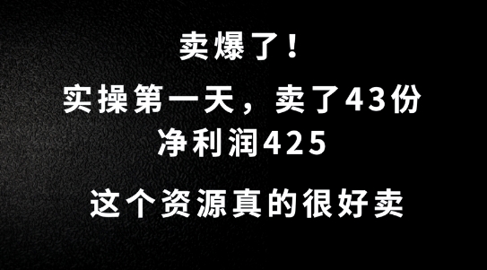 这个资源，需求很大，实操第一天卖了43份，净利润425【揭秘】网赚项目-副业赚钱-互联网创业-资源整合羊师傅网赚