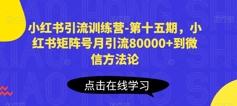 小红书引流训练营-第十五期，小红书矩阵号月引流80000+到微信方法论网赚项目-副业赚钱-互联网创业-资源整合羊师傅网赚