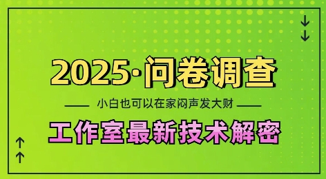 2025问卷调查最新工作室技术解密：一个人在家也可以闷声发大财，小白一天2张，可矩阵放大【揭秘】网赚项目-副业赚钱-互联网创业-资源整合羊师傅网赚