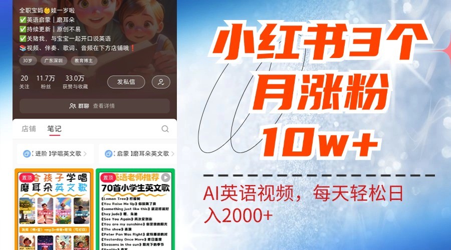 小红书三个月涨粉10W，AI英语视频0成本制作，每天轻松日入2000+网赚项目-副业赚钱-互联网创业-资源整合羊师傅网赚