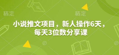 小说推文项目，新人操作6天，每天3位数分享课网赚项目-副业赚钱-互联网创业-资源整合羊师傅网赚