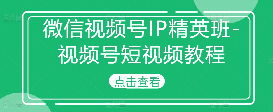 微信视频号IP精英班-视频号短视频教程网赚项目-副业赚钱-互联网创业-资源整合羊师傅网赚