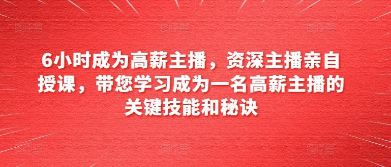 6小时成为高薪主播，资深主播亲自授课，带您学习成为一名高薪主播的关键技能和秘诀网赚项目-副业赚钱-互联网创业-资源整合羊师傅网赚