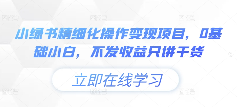 小绿书精细化操作变现项目，0基础小白，不发收益只讲干货网赚项目-副业赚钱-互联网创业-资源整合羊师傅网赚