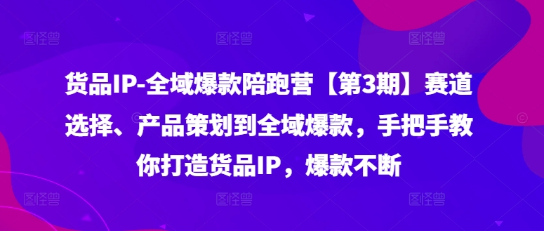 货品IP全域爆款陪跑营【第3期】赛道选择、产品策划到全域爆款，手把手教你打造货品IP，爆款不断网赚项目-副业赚钱-互联网创业-资源整合羊师傅网赚