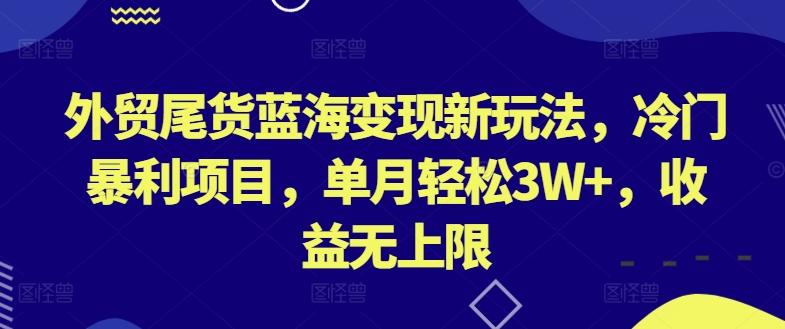 外贸尾货蓝海变现新玩法，冷门暴利项目，单月轻松3W+，收益无上限【揭秘】网赚项目-副业赚钱-互联网创业-资源整合羊师傅网赚