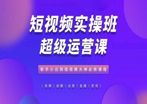 短视频实操班超级运营课，新手小白到短视频大神必修课程网赚项目-副业赚钱-互联网创业-资源整合羊师傅网赚