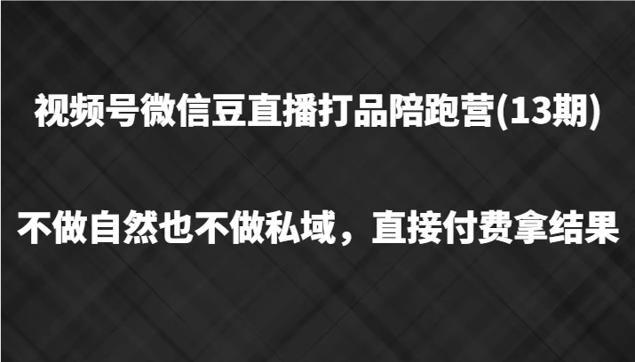 视频号微信豆直播打品陪跑(13期)，不做不自然流不做私域，直接付费拿结果网赚项目-副业赚钱-互联网创业-资源整合羊师傅网赚