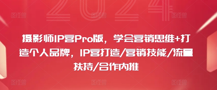 摄影师IP营Pro版，学会营销思维+打造个人品牌，IP营打造/营销技能/流量扶持/合作内推网赚项目-副业赚钱-互联网创业-资源整合羊师傅网赚