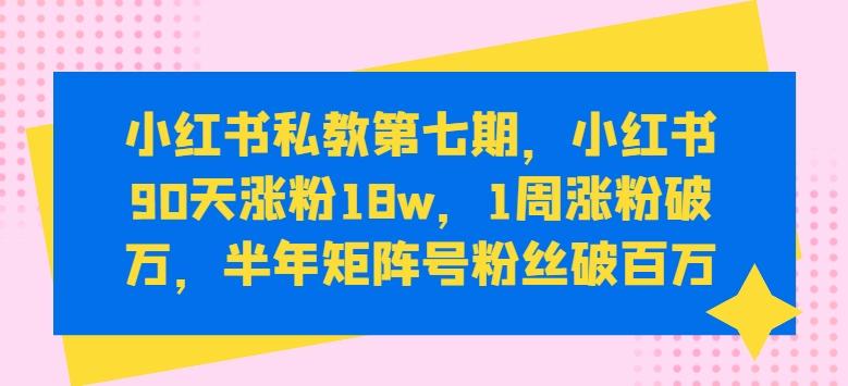 小红书私教第七期，小红书90天涨粉18w，1周涨粉破万，半年矩阵号粉丝破百万网赚项目-副业赚钱-互联网创业-资源整合羊师傅网赚