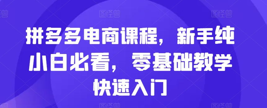 拼多多电商课程，新手纯小白必看，零基础教学快速入门网赚项目-副业赚钱-互联网创业-资源整合羊师傅网赚