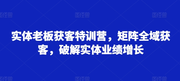 实体老板获客特训营，矩阵全域获客，破解实体业绩增长网赚项目-副业赚钱-互联网创业-资源整合羊师傅网赚