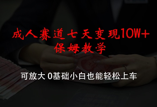 成人赛道七天变现10W+保姆教学，可放大，0基础小白也能轻松上车【揭秘】网赚项目-副业赚钱-互联网创业-资源整合羊师傅网赚