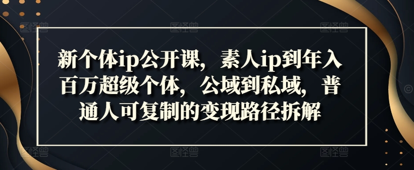 新个体ip公开课，素人ip到年入百万超级个体，公域到私域，普通人可复制的变现路径拆解网赚项目-副业赚钱-互联网创业-资源整合羊师傅网赚