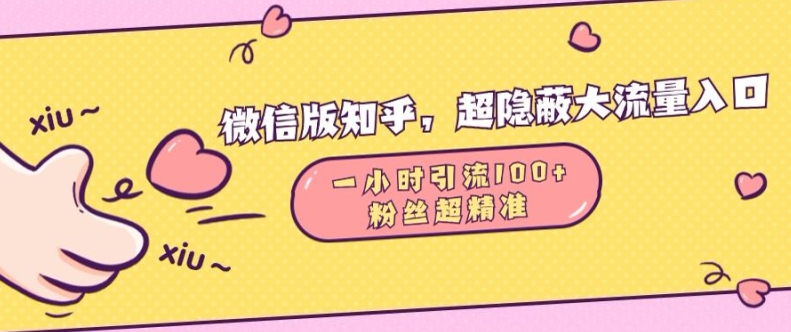 微信版知乎，超隐蔽流量入口1小时引流100人，粉丝质量超高【揭秘】网赚项目-副业赚钱-互联网创业-资源整合羊师傅网赚