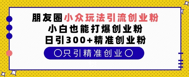 朋友圈小众玩法引流创业粉，小白也能打爆创业粉，日引300+精准创业粉【揭秘】网赚项目-副业赚钱-互联网创业-资源整合羊师傅网赚