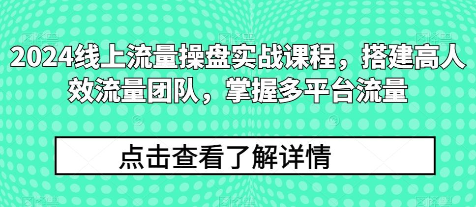 2024线上流量操盘实战课程，搭建高人效流量团队，掌握多平台流量网赚项目-副业赚钱-互联网创业-资源整合羊师傅网赚