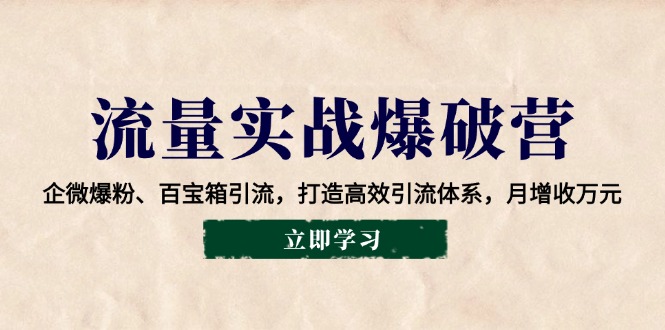 流量实战爆破营：企微爆粉、百宝箱引流，打造高效引流体系，月增收万元网赚项目-副业赚钱-互联网创业-资源整合羊师傅网赚