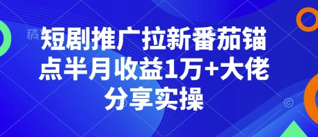 短剧推广拉新番茄锚点半月收益1万+大佬分享实操网赚项目-副业赚钱-互联网创业-资源整合羊师傅网赚