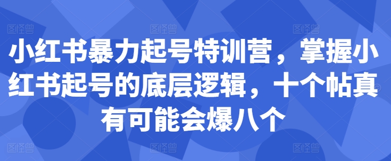 小红书暴力起号特训营，掌握小红书起号的底层逻辑，十个帖真有可能会爆八个网赚项目-副业赚钱-互联网创业-资源整合羊师傅网赚