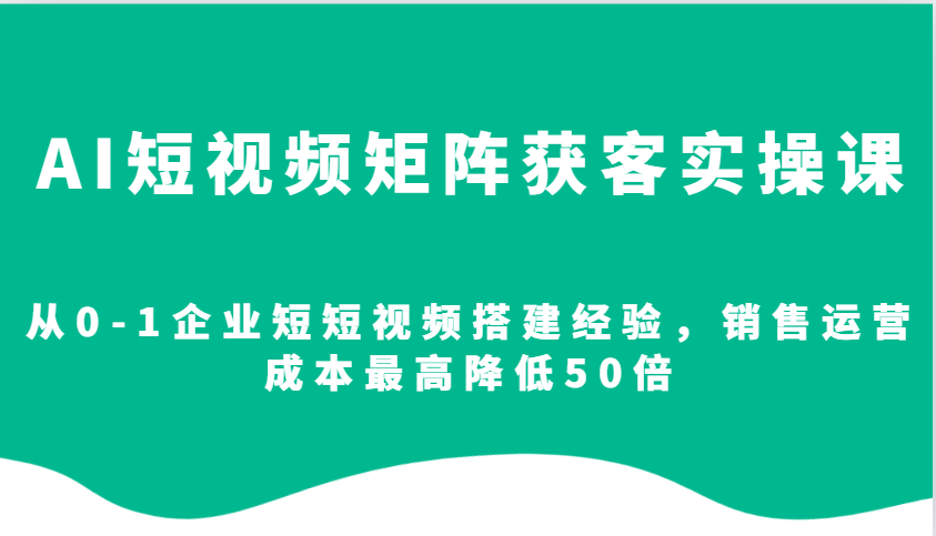 AI短视频矩阵获客实操课，从0-1企业短短视频搭建经验，销售运营成本最高降低50倍网赚项目-副业赚钱-互联网创业-资源整合羊师傅网赚