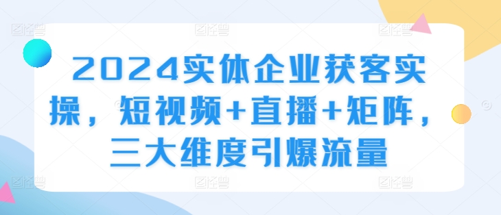 2024实体企业获客实操，短视频+直播+矩阵，三大维度引爆流量网赚项目-副业赚钱-互联网创业-资源整合羊师傅网赚