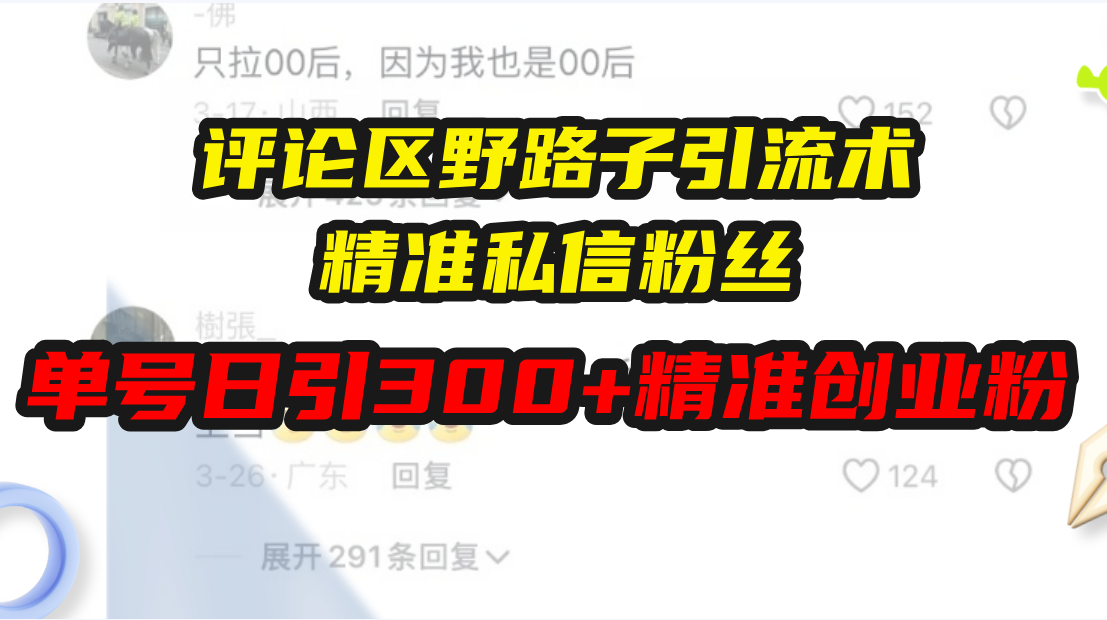 评论区野路子引流术，精准私信粉丝，单号日引流300+精准创业粉网赚项目-副业赚钱-互联网创业-资源整合羊师傅网赚