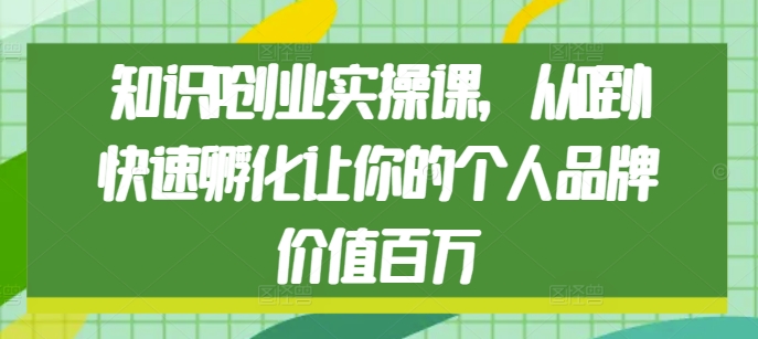 知识IP创业实操课，从0到1快速孵化让你的个人品牌价值百万网赚项目-副业赚钱-互联网创业-资源整合羊师傅网赚