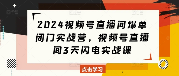 2024视频号直播间爆单闭门实战营，视频号直播间3天闪电实战课网赚项目-副业赚钱-互联网创业-资源整合羊师傅网赚